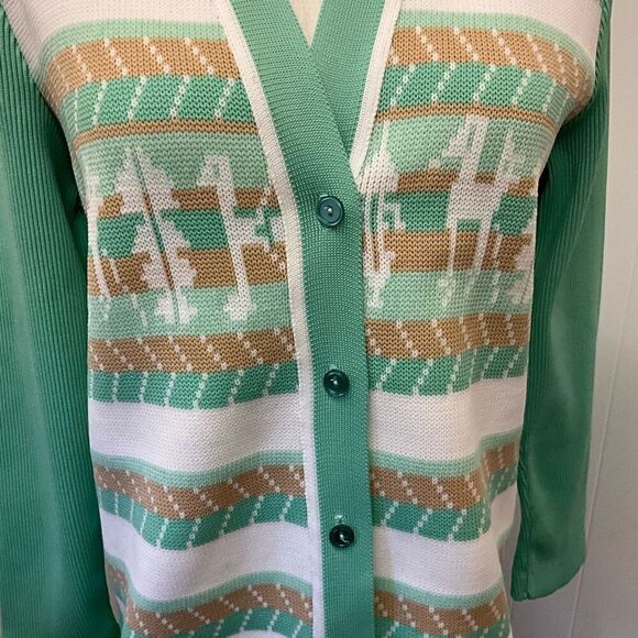 Vintage Women’s 12 Green Holiday Christmas Cardigan Sweater Granny USA - Picture 3 of 13
